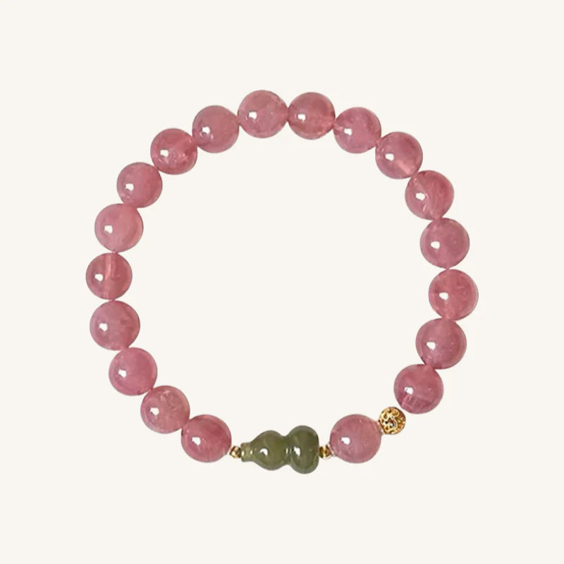 Fiery Strawberry Quartz & Jade Gourd Bracelet