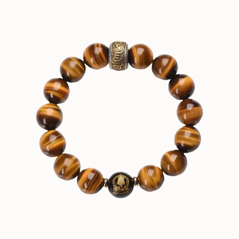 Gold-Infused Tiger’s Eye & Obsidian Buddha Bracelet