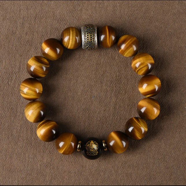 Gold-Infused Tiger’s Eye & Obsidian Buddha Bracelet