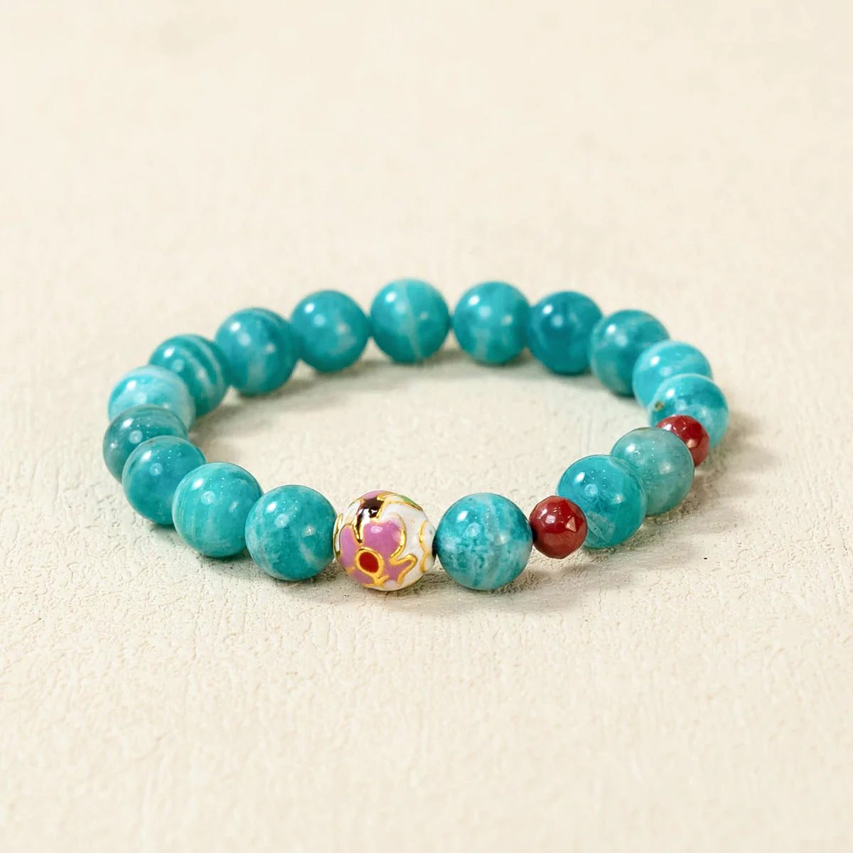 Natural Amazonite & Cinnabar Beaded Bracelet