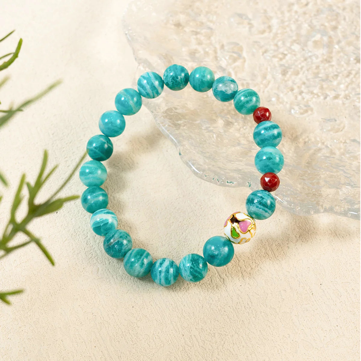Natural Amazonite & Cinnabar Beaded Bracelet